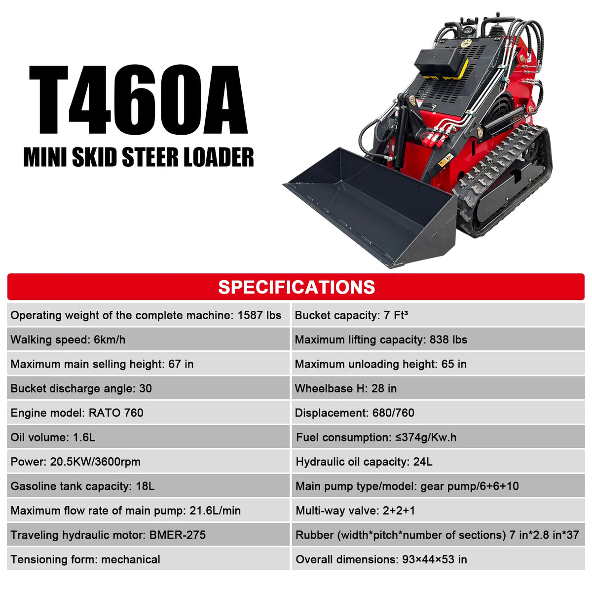 skid_steer_loader_t460a_red_product parameter diagram