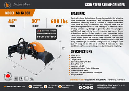 skid steer stump grinder features and specifiction