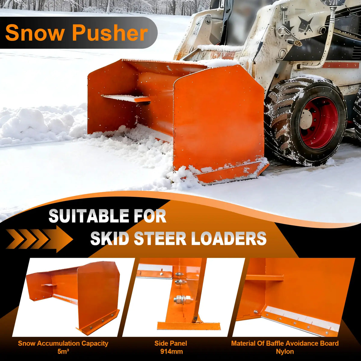 skid steer snow pusher details